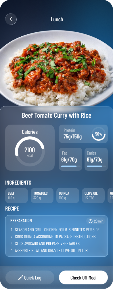 Betterly meal plan screen